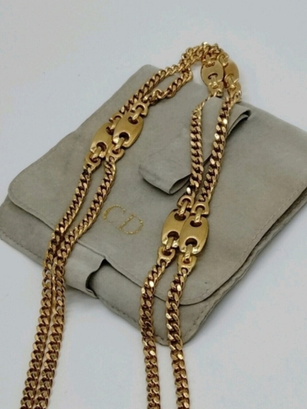 Christian Dior Vintage Gold Chain Necklace CD Clasp Long Statement Necklace Rare
